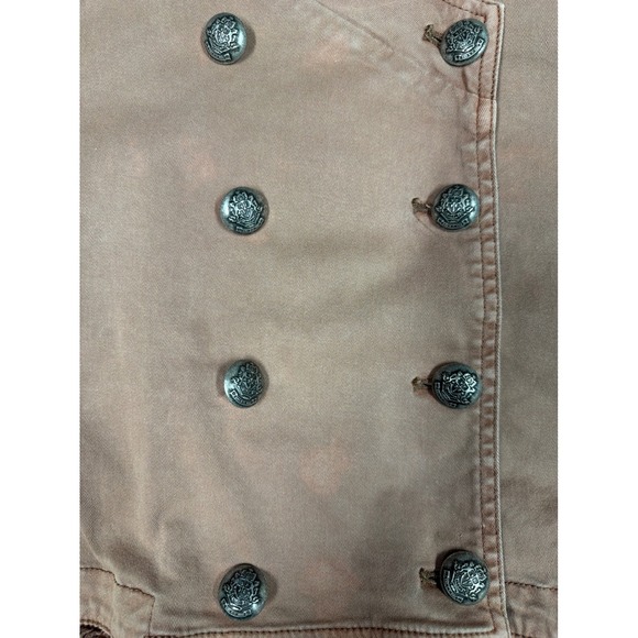 Free People Military Inspired Ruffle Jacket Button Front Distressed Brown Size M - Picture 13 of 15